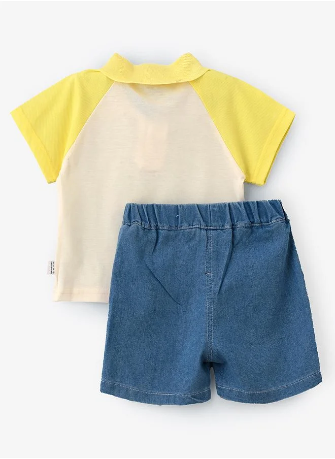babyqlo Yellow Dino Polo Tee and Shorts Set