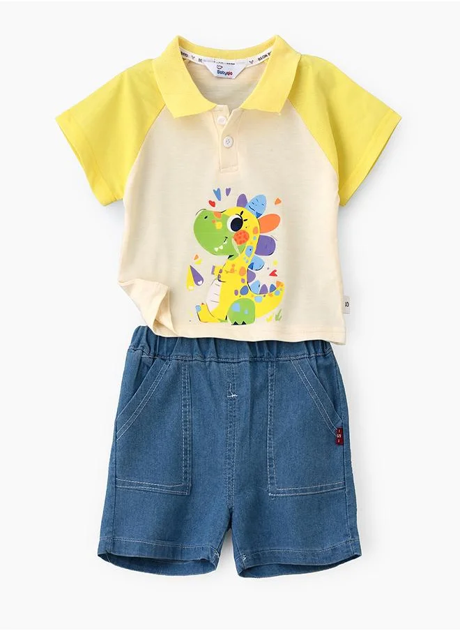 babyqlo Yellow Dino Polo Tee and Shorts Set