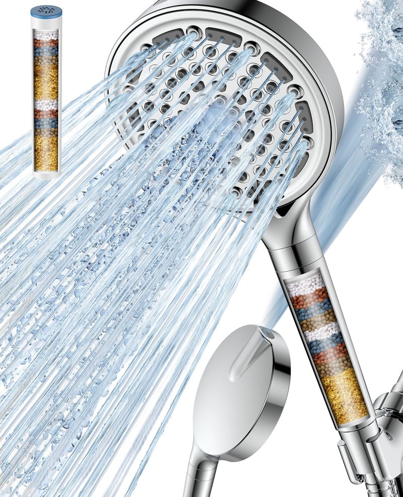 DAKINGS Filtered Shower Head With Handheld  Huge 6-Inch High Pressure Detachable Shower Head With Filters  Premium Chrome Water Softener Shower Head For Hard Water  Built-In Power Wash To Clean Tub And Pets - Image 1