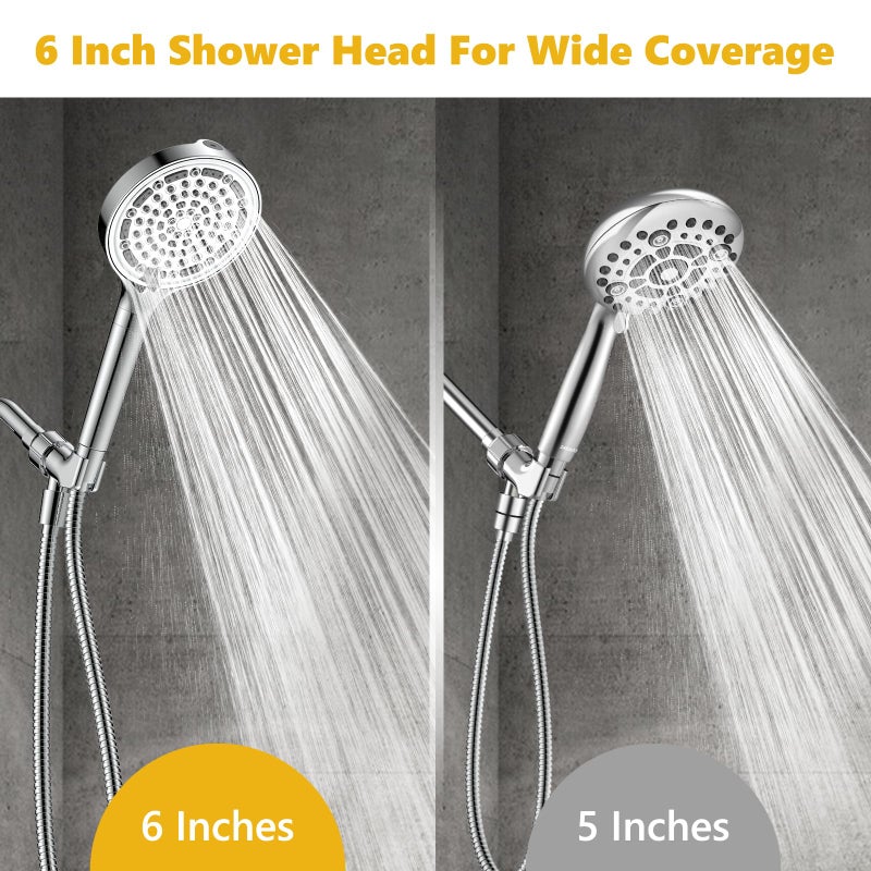 DAKINGS Filtered Shower Head With Handheld  Huge 6-Inch High Pressure Detachable Shower Head With Filters  Premium Chrome Water Softener Shower Head For Hard Water  Built-In Power Wash To Clean Tub And Pets - Image 4