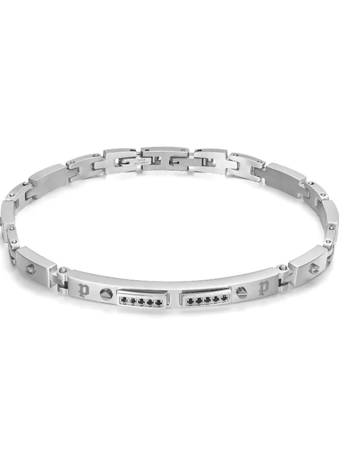 Police Bond Silver and Grey Stainless Steel Bracelet for Men 205mm