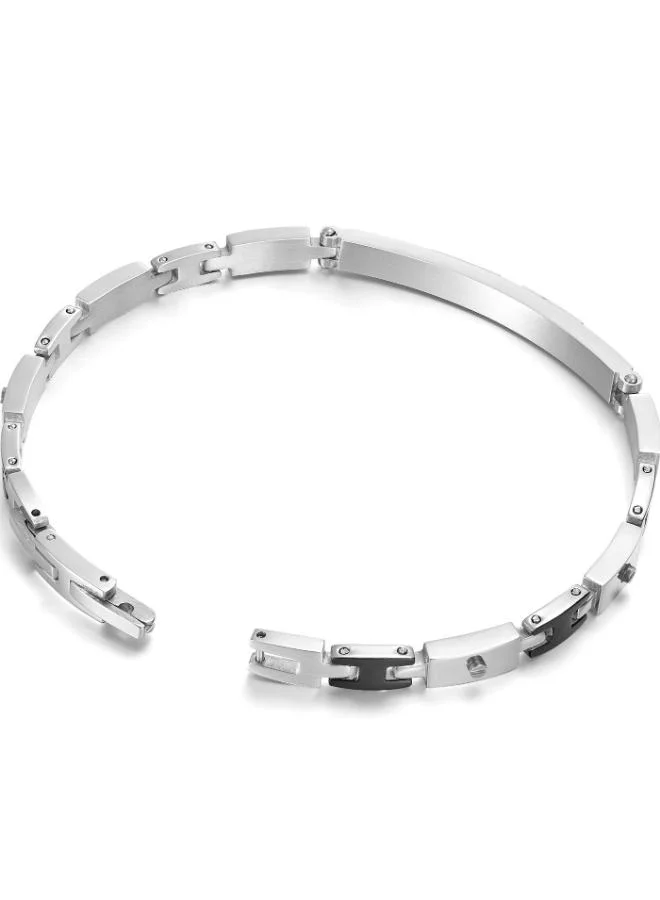 Police Bond Silver and Grey Stainless Steel Bracelet for Men 205mm
