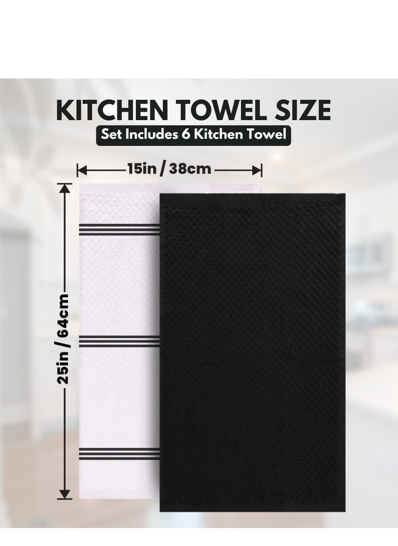Infinitee Xclusives Premium Kitchen Towels – Pack of 6, 100% Cotton 15x25 Inches Absorbent Dish Towels - 425 GSM Tea Towel, Terry Kitchen Dishcloth Towels- Black Dish Cloth for Household Cleaning by Infinitee Xclusives  - Image 3