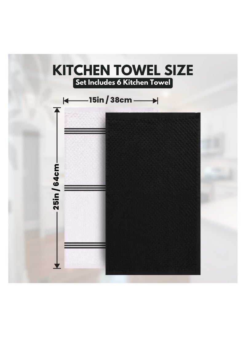 Infinitee Xclusives Premium Kitchen Towels – Pack of 6, 100% Cotton 15x25 Inches Absorbent Dish Towels - 425 GSM Tea Towel, Terry Kitchen Dishcloth Towels- Black Dish Cloth for Household Cleaning by Infinitee Xclusives  - Image 5