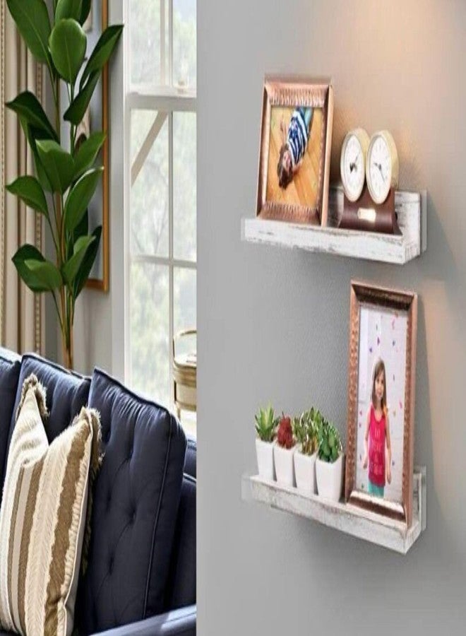 Rustic State Ted 36" Narrow Wall Mount Wood Picture Ledge Photo Frame Display Floating Shelf for Living Room, Kitchen, Bedroom, Bathroom, Office Décor Storage - Washed White - Image 2