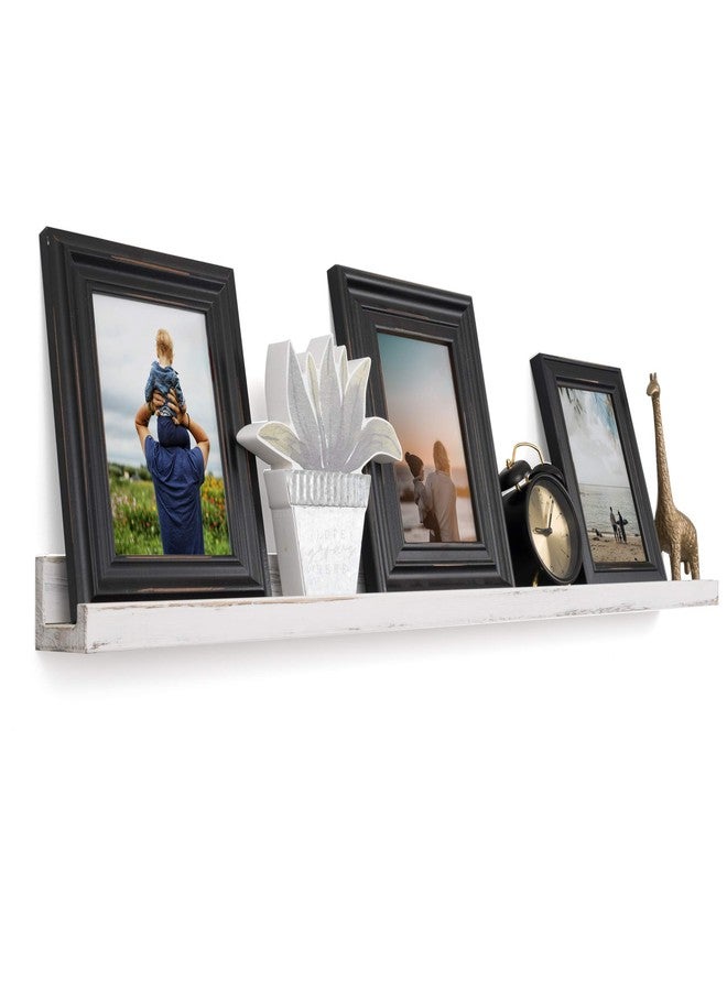 Rustic State Ted 36" Narrow Wall Mount Wood Picture Ledge Photo Frame Display Floating Shelf for Living Room, Kitchen, Bedroom, Bathroom, Office Décor Storage - Washed White - Image 1