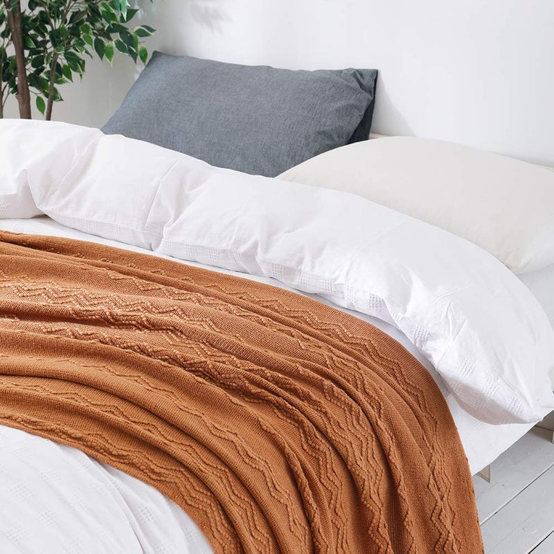 BOURINA Almond Throw Blanket 60x80 Inches Throw Textured Solid Soft Sofa Throw Couch Knitted Decorative Blanket - Image 4