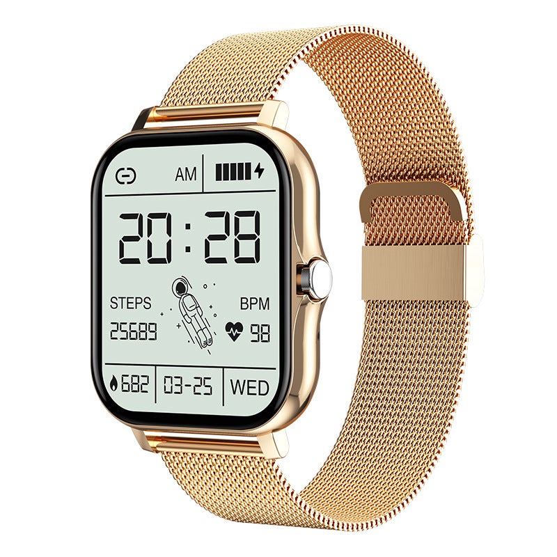 Smart Bracelet Custom Astronaut Dial Wallpaper Bluetooth Call Music Control Social Sports Watch Silicone Strap Touch Button Operation Gold Steel 