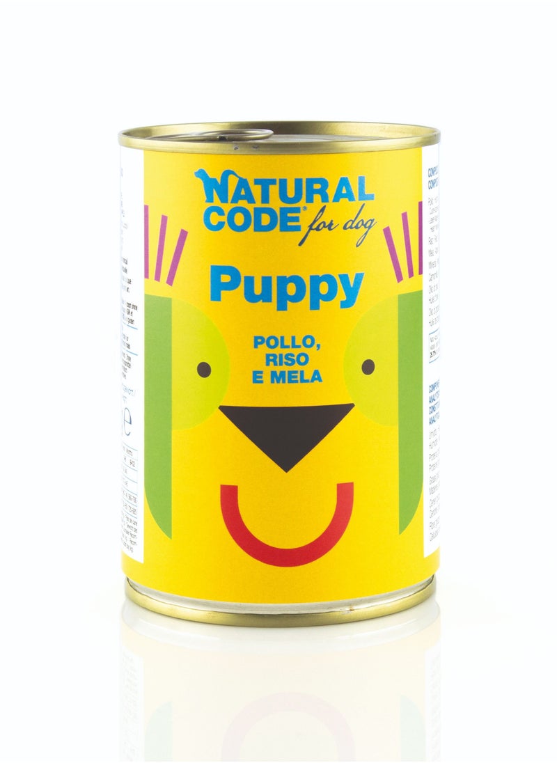 NATURAL CODE Puppy 01 chicken rice and apple natural wet food for puppies can 400G pack of 6 