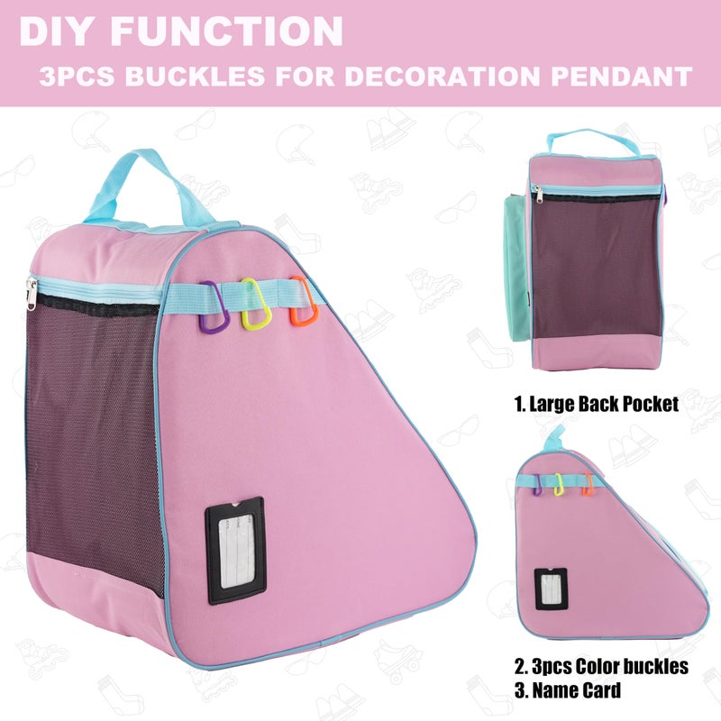 HEXIFUL Skate Bag to Carry Ice Skates, Inline Skates, Roller Skates and Quad Skates for Both Kids and Adults (Mint-Pink/Blue 025) - Image 5