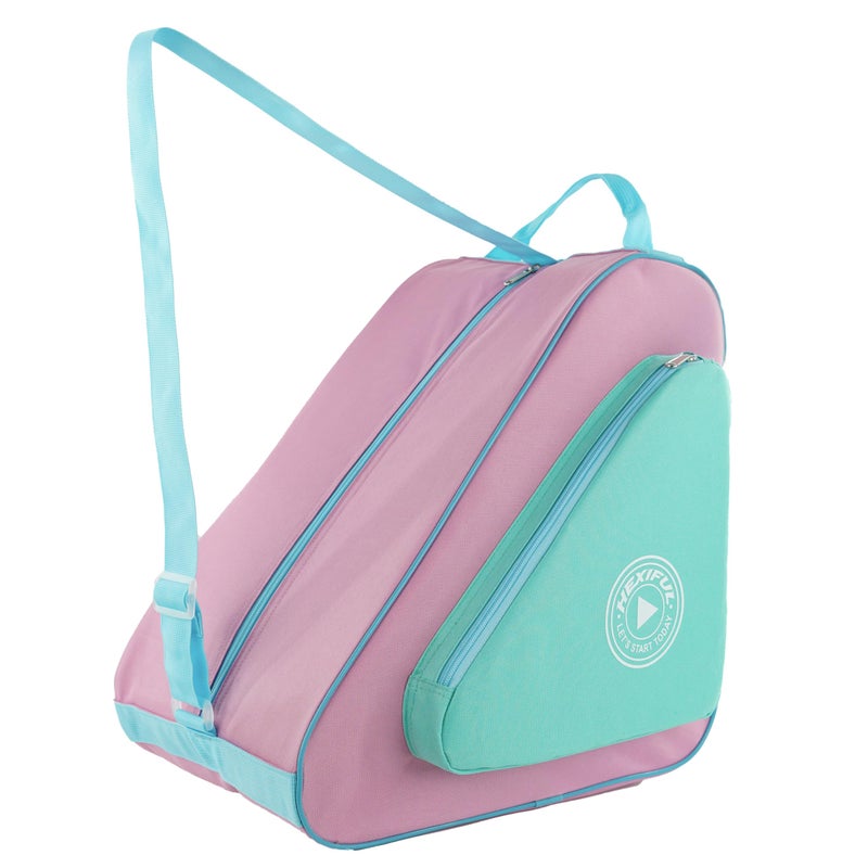 HEXIFUL Skate Bag to Carry Ice Skates, Inline Skates, Roller Skates and Quad Skates for Both Kids and Adults (Mint-Pink/Blue 025) - Image 1