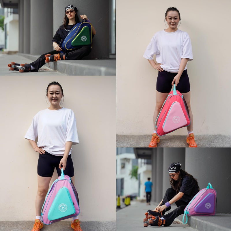 HEXIFUL Skate Bag to Carry Ice Skates, Inline Skates, Roller Skates and Quad Skates for Both Kids and Adults (Mint-Pink/Blue 025) - Image 2