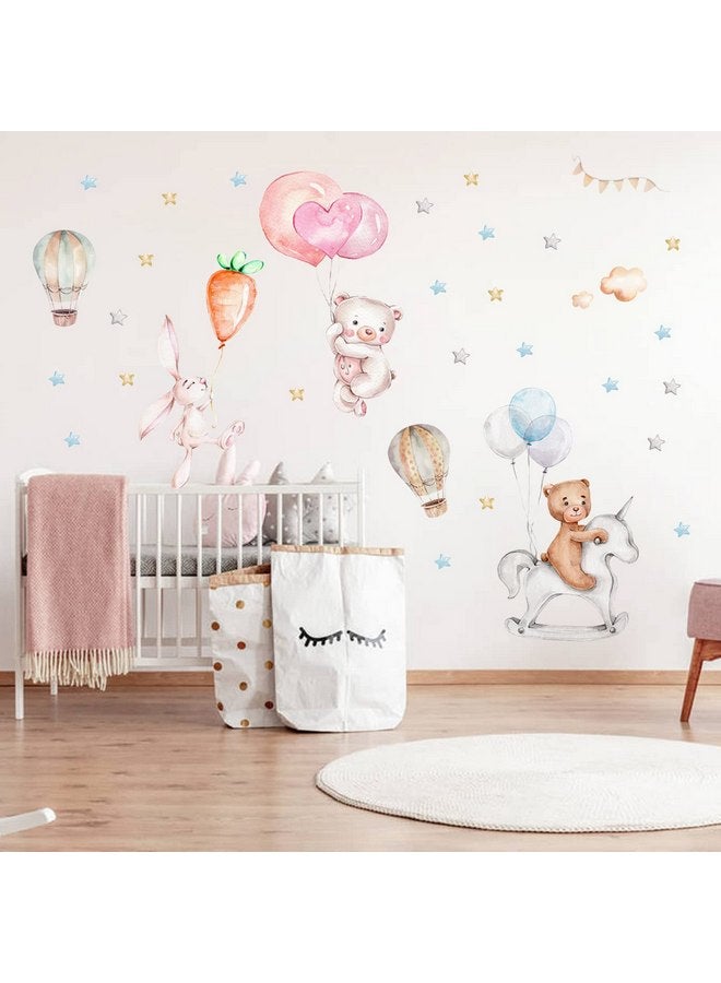 مايداهوي ملصقات ديكور حائط ذاتية اللصق على شكل حيوان كرتوني من Maydahui على شكل دب وأرنب ومنطاد هواء ساخن في غرفة المعيشة وغرفة النوم وغرفة الأطفال - Image 1