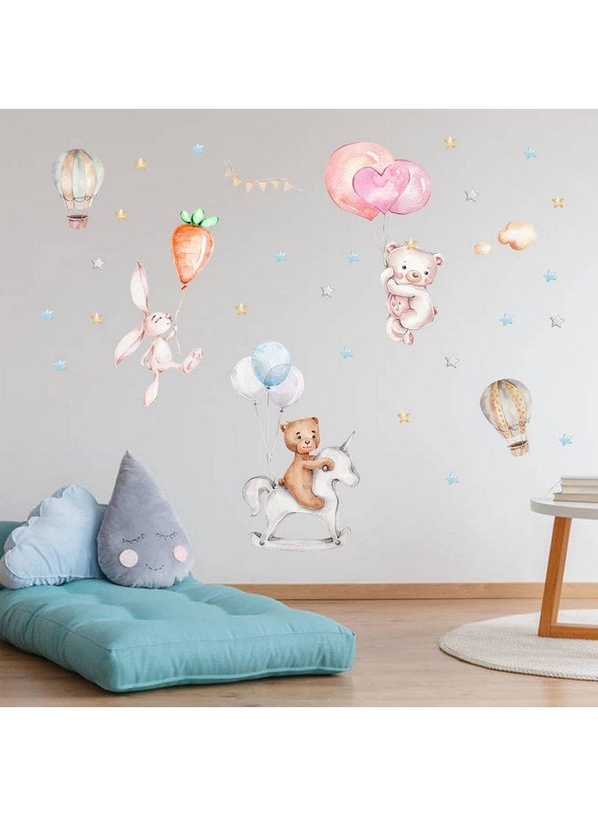 مايداهوي ملصقات ديكور حائط ذاتية اللصق على شكل حيوان كرتوني من Maydahui على شكل دب وأرنب ومنطاد هواء ساخن في غرفة المعيشة وغرفة النوم وغرفة الأطفال - Image 2