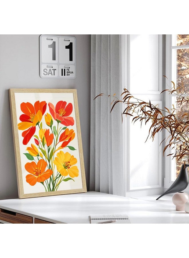ArtX Paper Floral Art Paintings with Frame for Home Decor, Flowers Wall Painting for Living Room, Multicolor, Natural Wood Color Frames, Set of 2 - Image 5