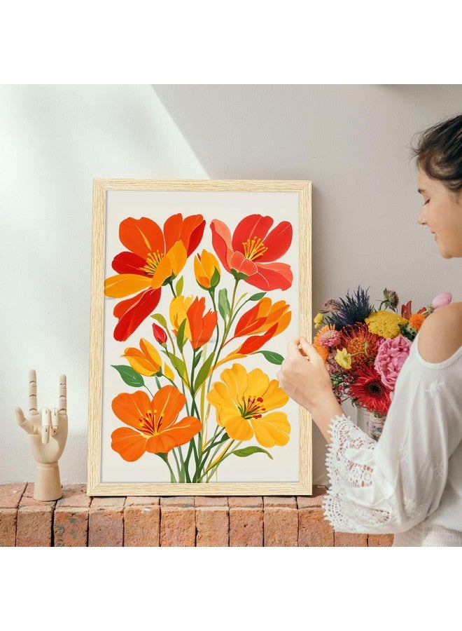 ArtX Paper Floral Art Paintings with Frame for Home Decor, Flowers Wall Painting for Living Room, Multicolor, Natural Wood Color Frames, Set of 2 - Image 4
