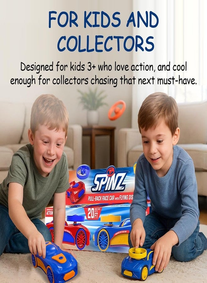 Spinz Race Car with Flying Disc Launcher, Pull Back Bumper Toy Racer, Kids, Boys, Girls Gift, Yellow & Blue, Ages 3+ - Image 4