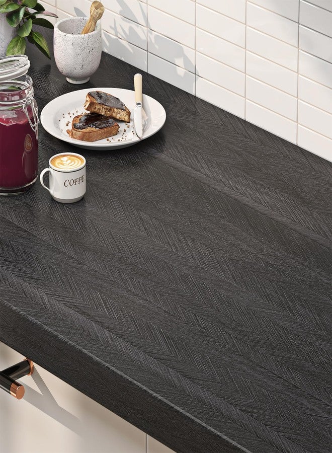 ReWallpaper ورق جدران خشبي أسود من ReWallpaper قابل للتقشير واللصق، ورق جدران مقاوم للماء من الخشب الداكن، ورق جدران لاصق ذاتي اللصق من الفينيل لسطح طاولة المطبخ، مقاس 17.7×78.7 بوصة - Image 1