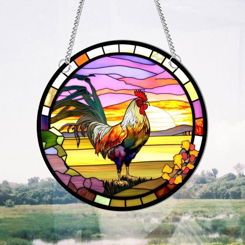 Yangshine Rooster Acrylic Window Decoration Stained Chicken Suncatchers for Window, Patio, Wall, Home and Garden - Image 4