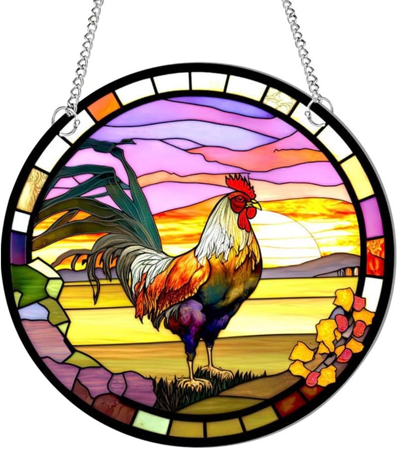 Yangshine Rooster Acrylic Window Decoration Stained Chicken Suncatchers for Window, Patio, Wall, Home and Garden - Image 1