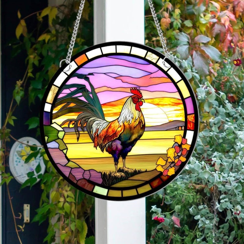 Yangshine Rooster Acrylic Window Decoration Stained Chicken Suncatchers for Window, Patio, Wall, Home and Garden - Image 2