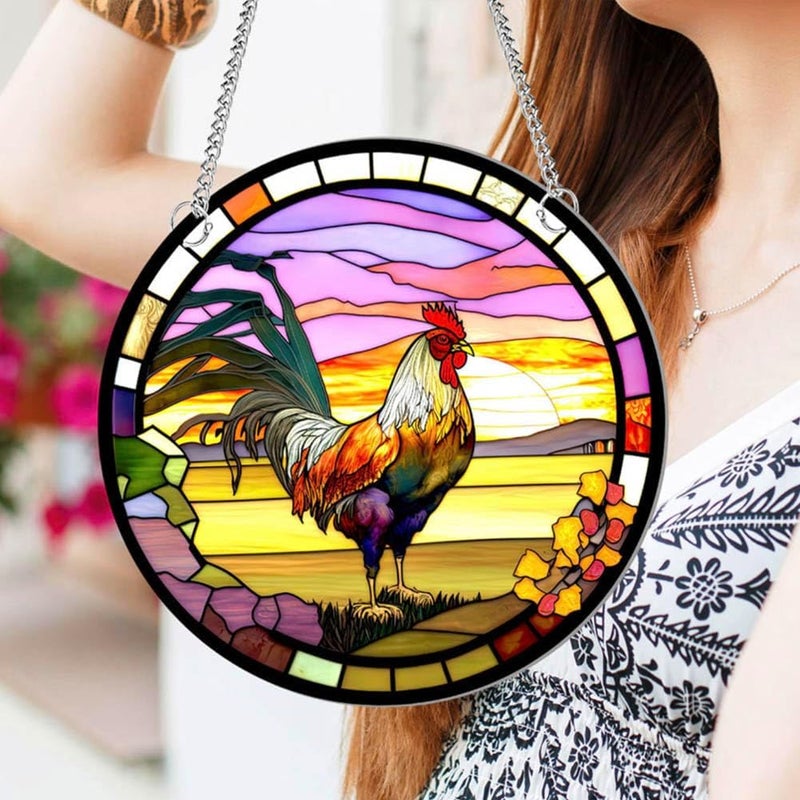 Yangshine Rooster Acrylic Window Decoration Stained Chicken Suncatchers for Window, Patio, Wall, Home and Garden - Image 5