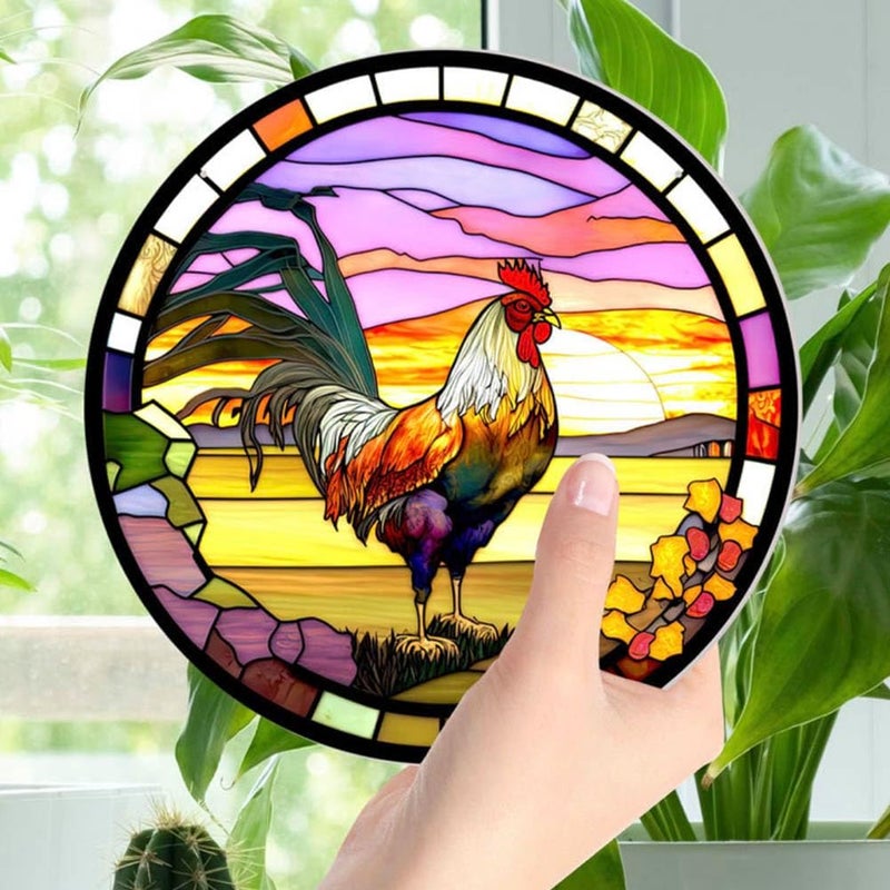 Yangshine Rooster Acrylic Window Decoration Stained Chicken Suncatchers for Window, Patio, Wall, Home and Garden - Image 3