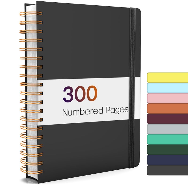 Forvencer A4 Lined Spiral Journal Notebook with 300 Numbered Pages, 11" X 8.5" Thick Journals for Writing with 100GSM Paper, Hardcover Notebooks with Contents for Work, School, Black - Image 1
