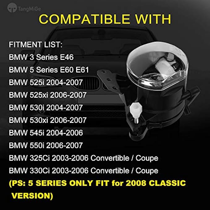 TangMiGe Fog Lights Compatible With Bmw E60 E61 525I 525Xi 530I 530Xi 545I 550I  E46 325Ci 330Ci  E90 E91 325I 325Xi 328I 328Xi 330I 330Xi 335D 335I 335Xi  E63 E64 645Ci 650I E83 X3 M3 3 5 6 Serie - Image 3