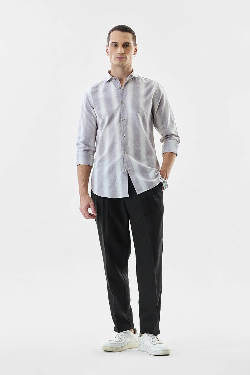 SNITCH Black Textured Regular Fit Casual Trousers
