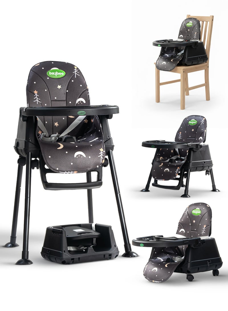 بيبي كرسي طعام مرتفع للأطفال 7 في 1 قابل للتحويل من Nuvella مع ارتفاع قابل للتعديل ومسند للقدمين وكرسي طعام للأطفال الصغار ومقعد معزز مع صينية طعام وعجلات وحزام أمان وكرسي طعام مرتفع للأطفال الصغار من عمر 6 أشهر إلى 4 سنوات باللون الأسود - Image 1