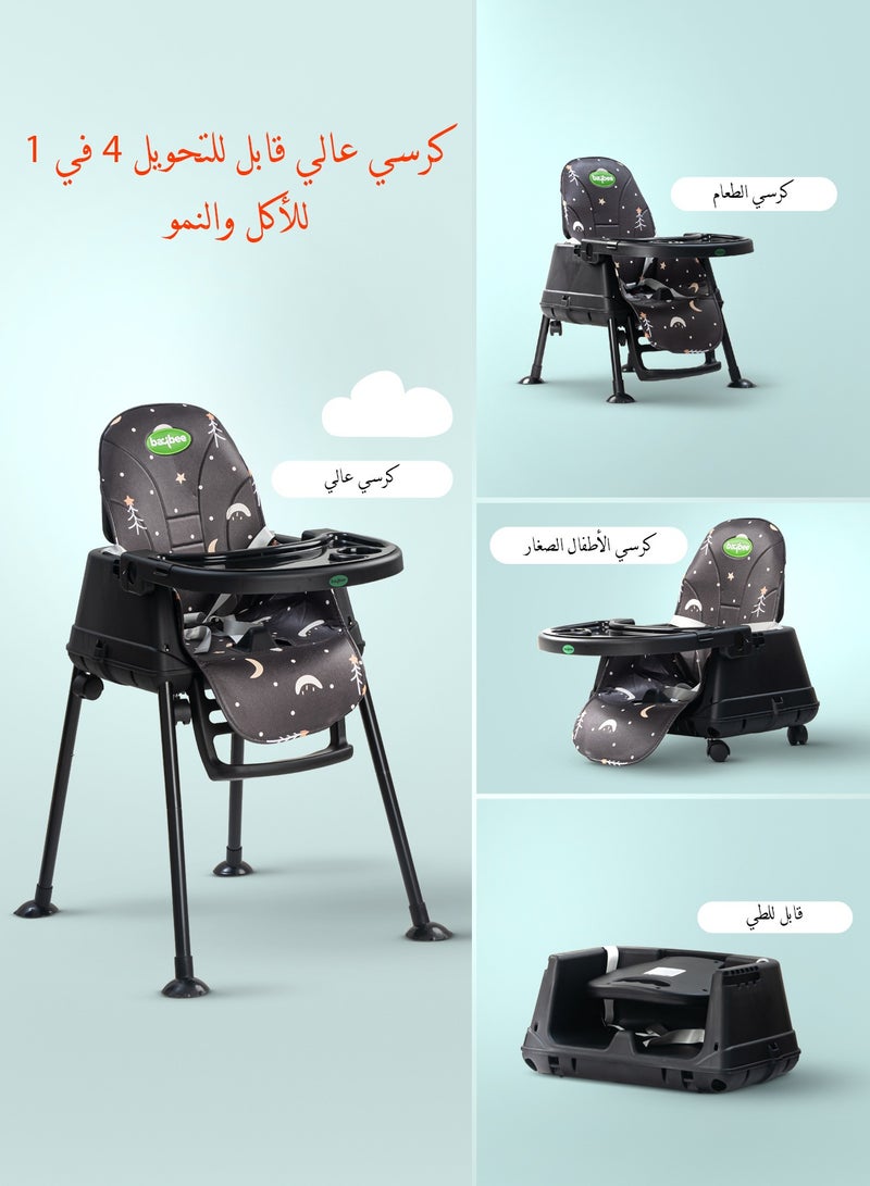 بيبي كرسي طعام مرتفع للأطفال 7 في 1 قابل للتحويل من Nuvella مع ارتفاع قابل للتعديل ومسند للقدمين وكرسي طعام للأطفال الصغار ومقعد معزز مع صينية طعام وعجلات وحزام أمان وكرسي طعام مرتفع للأطفال الصغار من عمر 6 أشهر إلى 4 سنوات باللون الأسود - Image 3
