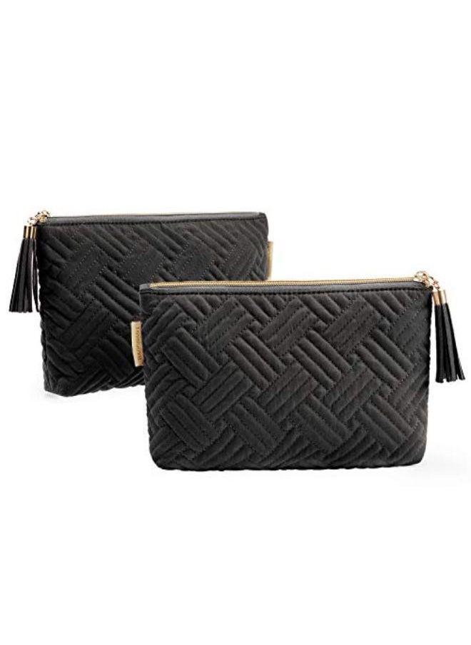 BAGSMART Smetic Bag,Bagsmart Makeup Bag,2 Pcs Cosmetic Pouch For Purse,Travel Pouch For Makeup Brushes Lipsticks Electonic Accessories, Black+Black  - Image 1