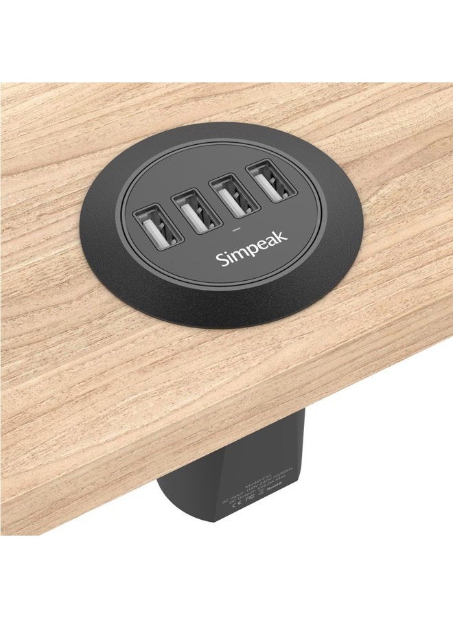 Simpeak 30W 4-Port USB Charging Station Mount with Power Cable (Match 2Pieces Desk Grommet) - Black - Image 1