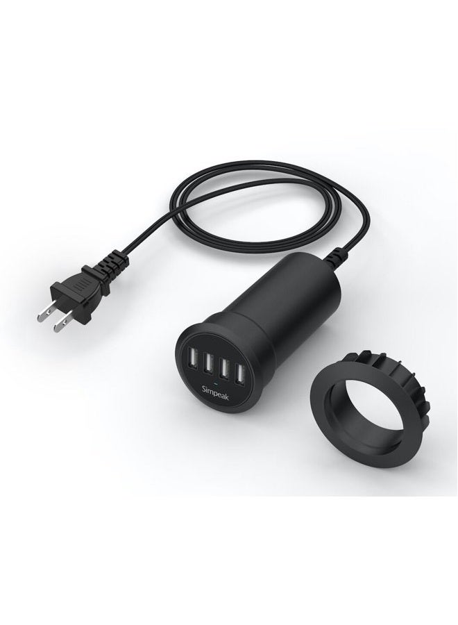 Simpeak 30W 4-Port USB Charging Station Mount with Power Cable (Match 2Pieces Desk Grommet) - Black - Image 5