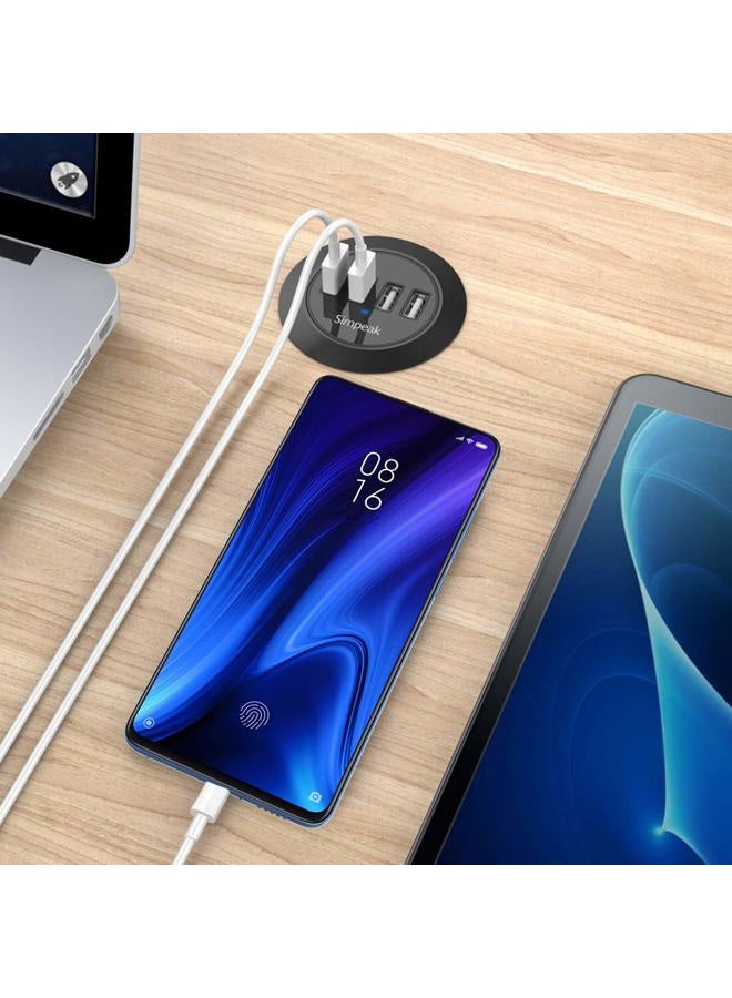 Simpeak 30W 4-Port USB Charging Station Mount with Power Cable (Match 2Pieces Desk Grommet) - Black - Image 3