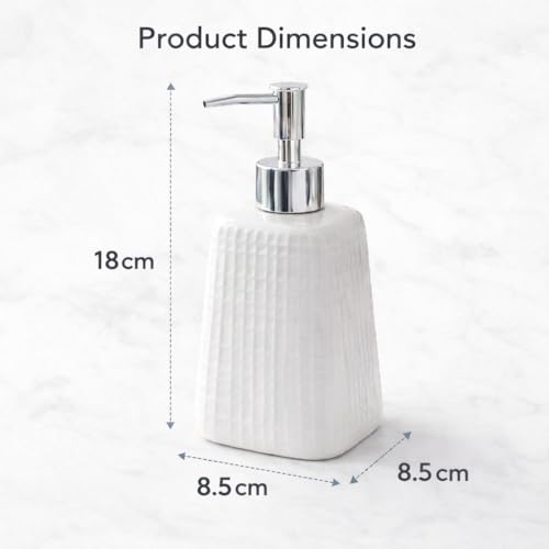 WHIZZO Premium Ceramic Soap Dispenser with ABS Chrome Pump | Refillable Liquid Hand Wash, Lotion & Dish Soap Bottle | Modern Bathroom & Kitchen Countertop Accessory (White Textured, LD-047-D4) - Image 3