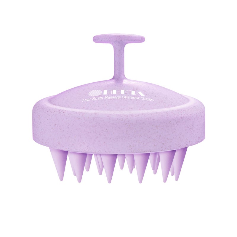 HEETA Scalp Massager Hair Growth Soft Silicone Scalp Scrubber Shampoo Brush for Exfoliation Dandruff Removal Head Massage Stress Relax Wet Dry Use for Thick Thin Hair Care Wheat Straw Purple
