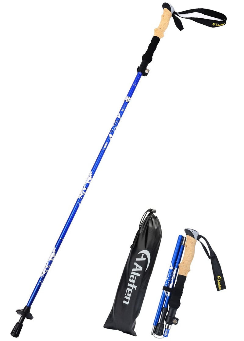A ALAFEN Lightweight Collapsible Trekking Pole - 7075 Aluminum Adjustable Walking Stick for Hiking & Travel, Foldable Quick-Lock Design, Single Pole for Adults & Seniors,Blue - Image 1