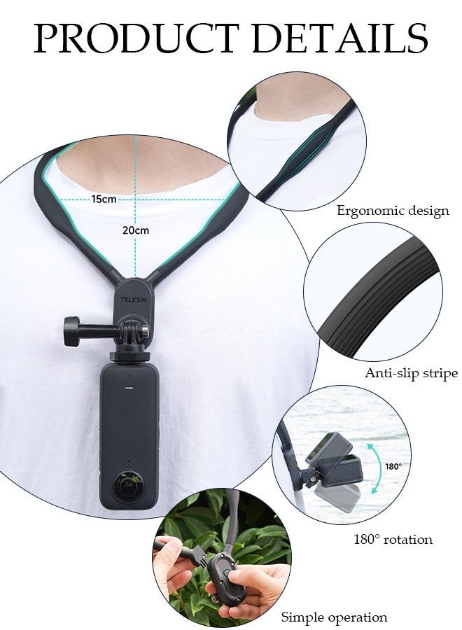 DUNISO Magnetic Neck Selfie Holder for Phone GoPro Video Vlog Necklace Collar Holder Hand Free Phone Neck Holder Chest Shoulder Body Strap Mount for Go Pro iPhone Android - Image 2