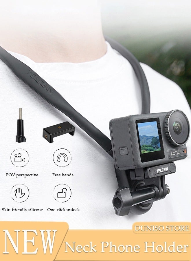 DUNISO Magnetic Neck Selfie Holder for Phone GoPro Video Vlog Necklace Collar Holder Hand Free Phone Neck Holder Chest Shoulder Body Strap Mount for Go Pro iPhone Android - Image 1