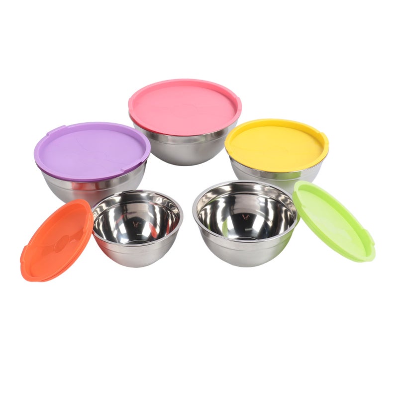 Mixing Bowls: 5-Piece Stainless Steel Nesting Bowls With Secure Lids - Space Saving Design, Heat Resistant for Baking, Cooking, Prepping and Serving - Image 4