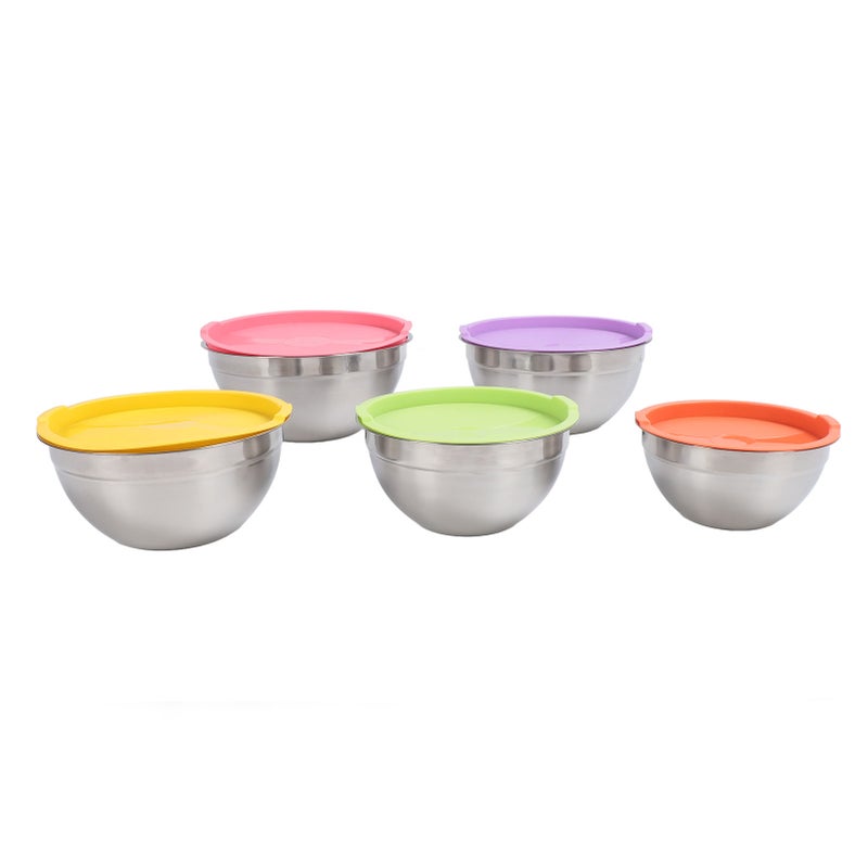 Mixing Bowls: 5-Piece Stainless Steel Nesting Bowls With Secure Lids - Space Saving Design, Heat Resistant for Baking, Cooking, Prepping and Serving - Image 2