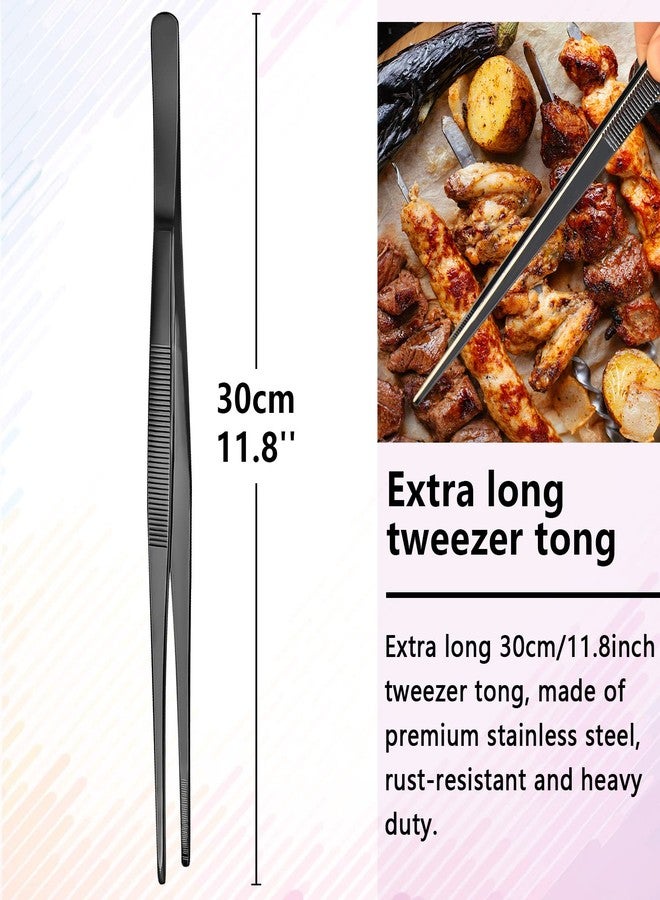 SuproBarware Tweezers – 11.8''/30cm Precision Tweezers, Garnish Stainless Steel Tongs for Bartender, Mixologists Clipping Food – NZ01-B (Black) - Image 2