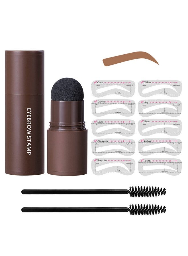 LOKFAR Eye Brow Stamp Stencil Kit Waterproof Brow Stamp Shaping Kit Eyebrow Definer Eyebrow Filling Powder Stamp Women Makeup Tools With 10 Reusable Eyebrow Stencils 2 Eyebrow Brushes (Light Brown) - Image 1