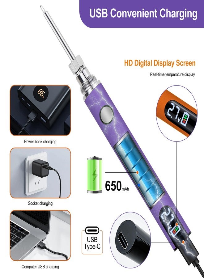 YOUNEEDFUL Rechargeable Thread Burner kit，Knitting & Beading Thread Burning Tool，For Leather Craft,Sewing,Weaving And Stringing, Beading,Wooden Board Hot Stamping,Molten Wax Carving. (Purple) - Image 3