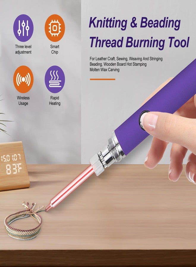 YOUNEEDFUL Rechargeable Thread Burner kit，Knitting & Beading Thread Burning Tool，For Leather Craft,Sewing,Weaving And Stringing, Beading,Wooden Board Hot Stamping,Molten Wax Carving. (Purple) - Image 2