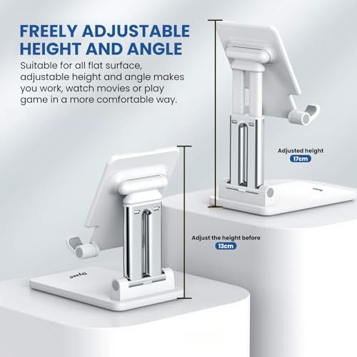 Dyazo Adjustable Mobile Phone Stand | Multiple Height & Angle Adjustable Desk Holder | Portable, Foldable and Durable Base | Compatible with All 4″–10″ Smartphones & Tablets – White - Image 2