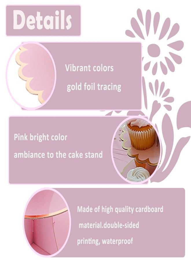 MRPAPA Pink Cardboard Cupcake Stand,2PCS Pink Cup Cake Holder Thick Paper Dessert Tray, 3-Tier Round Serving Tray Perfect for Baby Girls Pink and Gold Birthday Baby Shower Party Supplies - Image 4