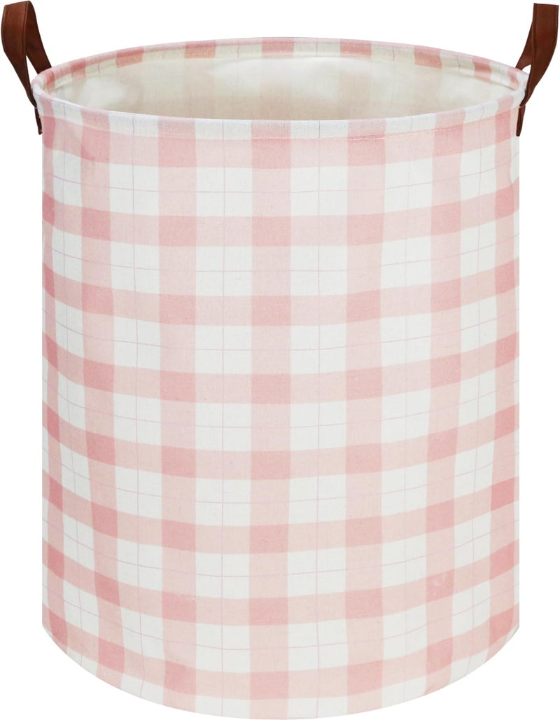 CLOCOR Kids Laundry Basket,Waterproof Baby Boys Nursery Hamper,Collapsible Fabric Storage Container,Toys Bin,Room Decor,Gift Basketï¼ˆPink Grid - Image 1